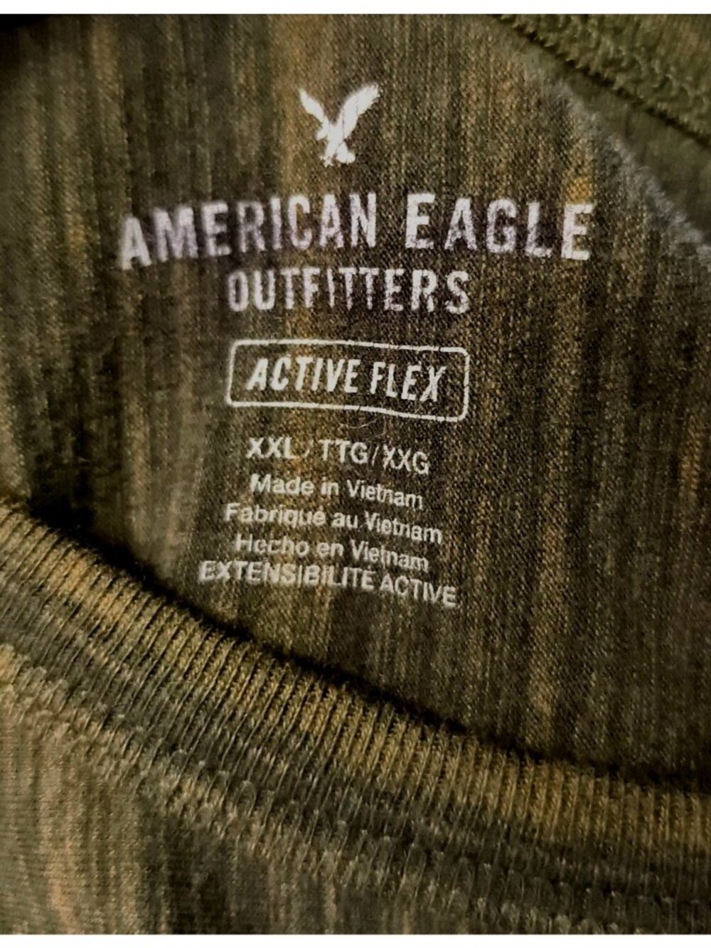 American Eagle Mens XXL Tee Active Flex Green Blue Striped Short Slv Casual Prep - Picture 5 of 7